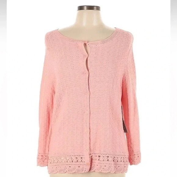 Kate Hill Blush Pink Knit Lightweight Button Down Cardigan Sweater Size L NWT - Picture 1 of 2